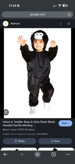 Toddler 18-24 Months  Boys, Girls, Hooded Plush  Black, Gorilla Monkey Costume Halloween Dress Up