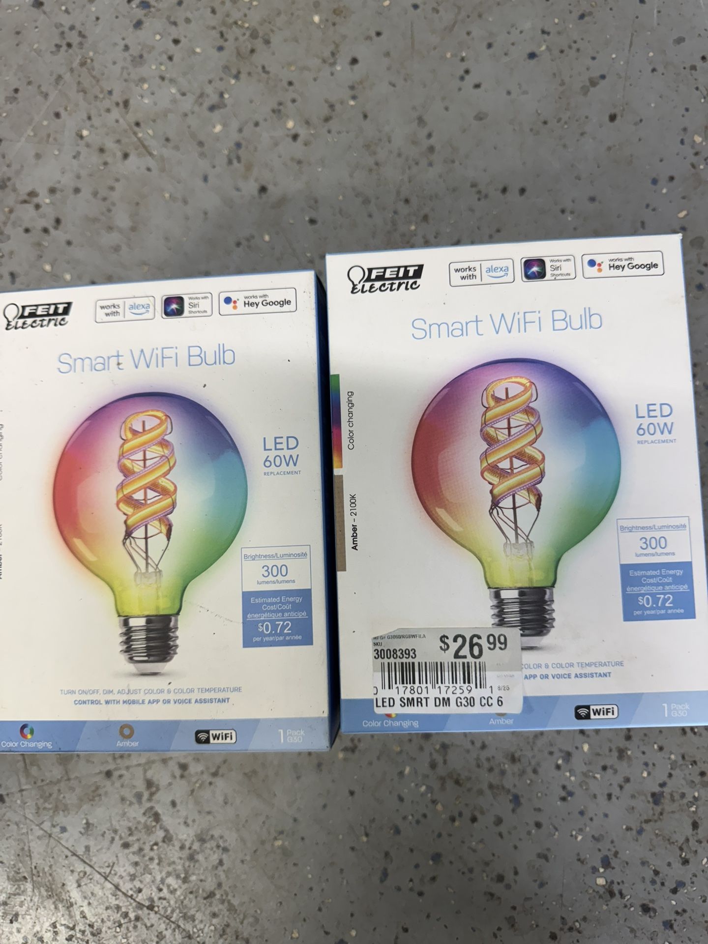 Feit Electric Smart WiFi Bulb 60 watt. $10 Takes Both. Must Pickup