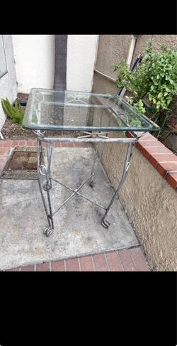 Wrought iron glass top tall side table