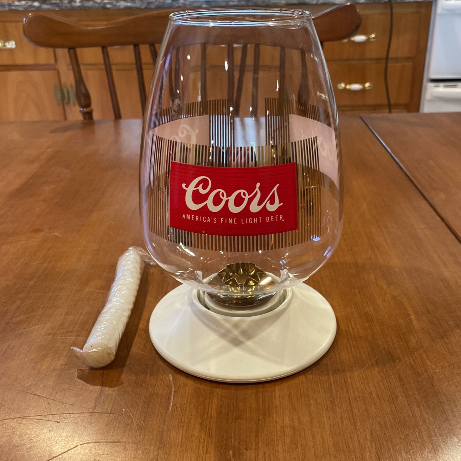 Vintage Coors Beer Hurricane Lamp With Original Candle Still Wrapped, Item Never used 