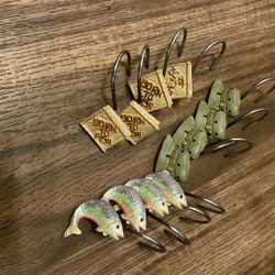 Fishing theme, shower curtain hooks