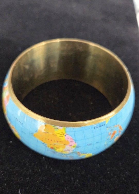 Vintage Statement World Globe Map Bangle Bracelet, Travel, Geography