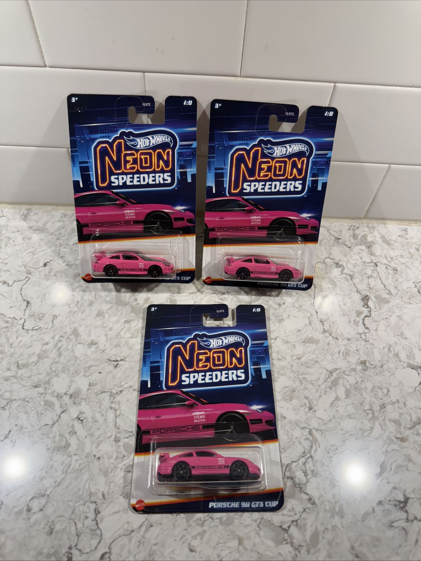 2024 Hot Wheels Neon Speeders Porsche 911 GT3 Cup Pink Lot of 3
