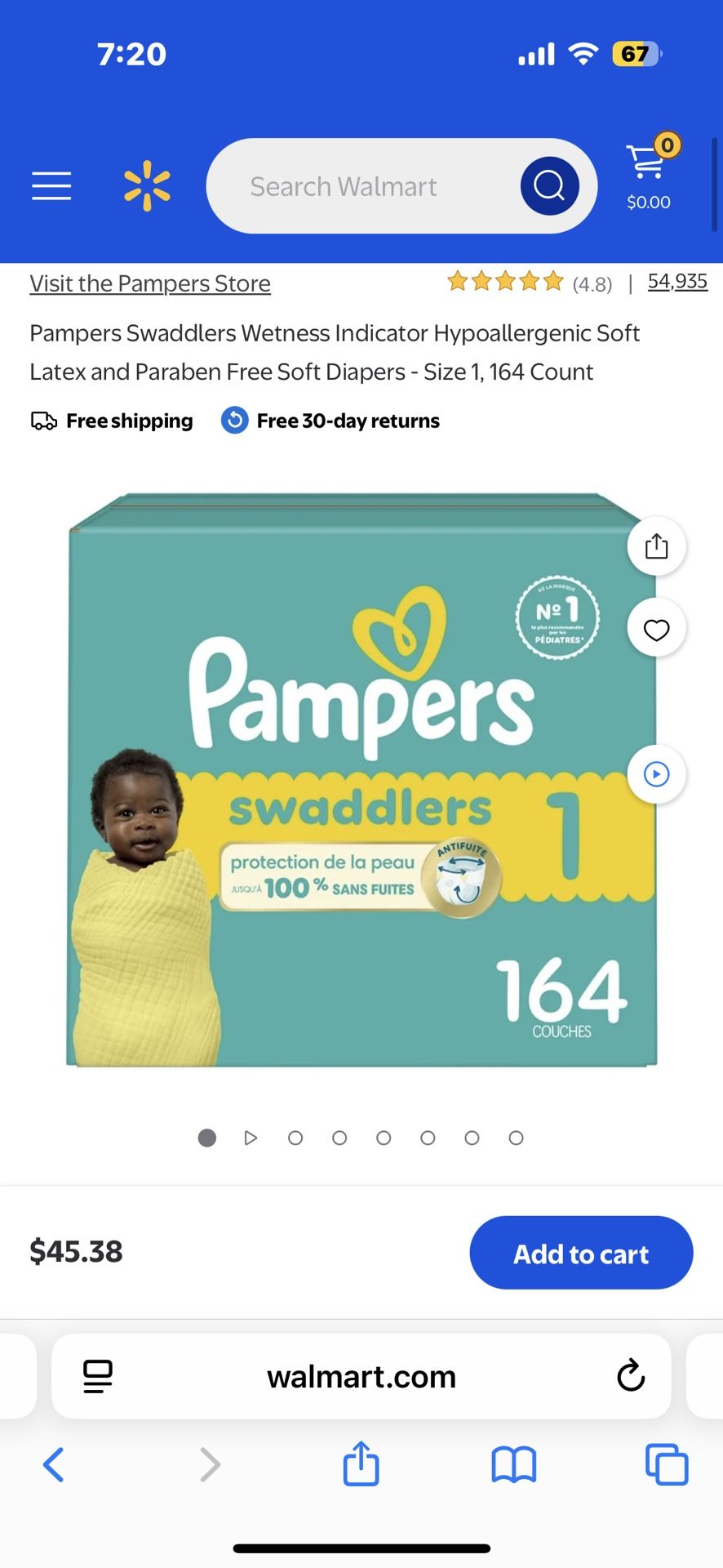 Pampers Swaddlers Wetness Indicator Hypoallergenic Soft Latex and Paraben Free Soft Diapers - Size 1, 164 Count