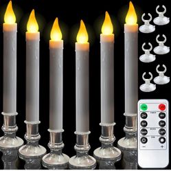 Christmas Window Candles - 9.3in Flameless Taper Candles with Suction Cups Flickering Timer for Halloween Christmas Wedding Home Decor Candlesticks Fi