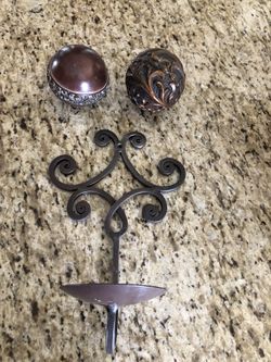 All for 5 two wood small decor balls and candle holder for the wall metal