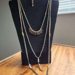 Stella & Dot Gold and Silver Tone 3 Strand Necklace 