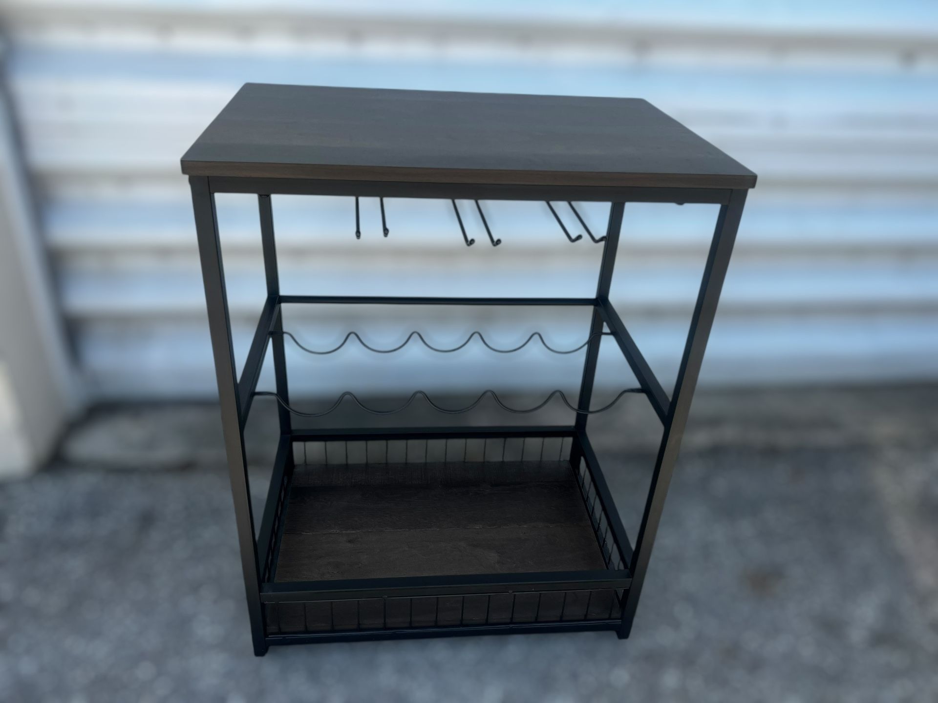 Rustic Metal Framed Wooden Top Small Kitchen Island Wine Rack Table Stand! Sturdy 24x16x30in