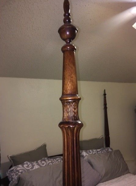Cherry carved King rice bed by Thomasville with bed step