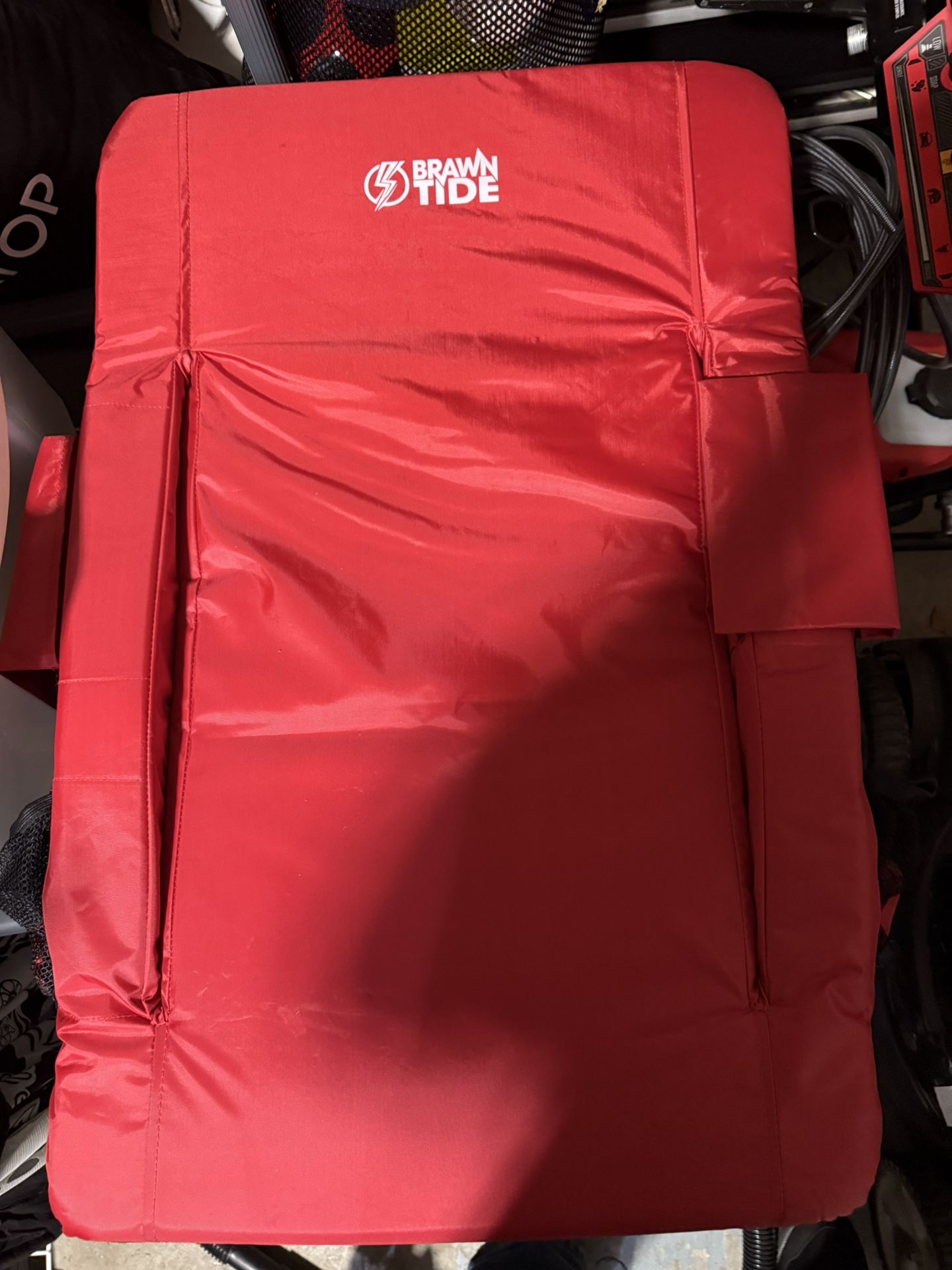 BRAWNTIDE Stadium Seat with Back Support - Comfy Cushion, Thick Padding, 2 Steel Bleacher Hooks, 4 Pockets, 2 Cup Holders, Reclining Back, Ideal Chair