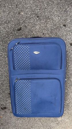 Preowned Express Blue Suitcase luggage carry on bag missing handle to roll