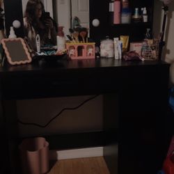 Black Makeup Vanity With Hollywood Lights And Storage