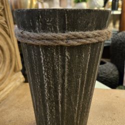 Lightweight Wood Flower Pot With Rope Accent