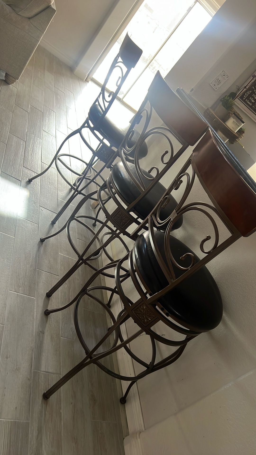 3 Metal And leather Bar Stools