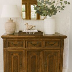 Vintage Wooden Rolling Bar Cabinet with Storage