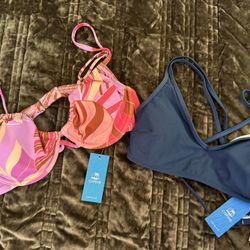 NWT Cupshe Bikini Top Size Medium Blue Aqua & Pink