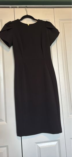 Calvin Klein Black Midi Sheath Dress with Flutter Sleeves