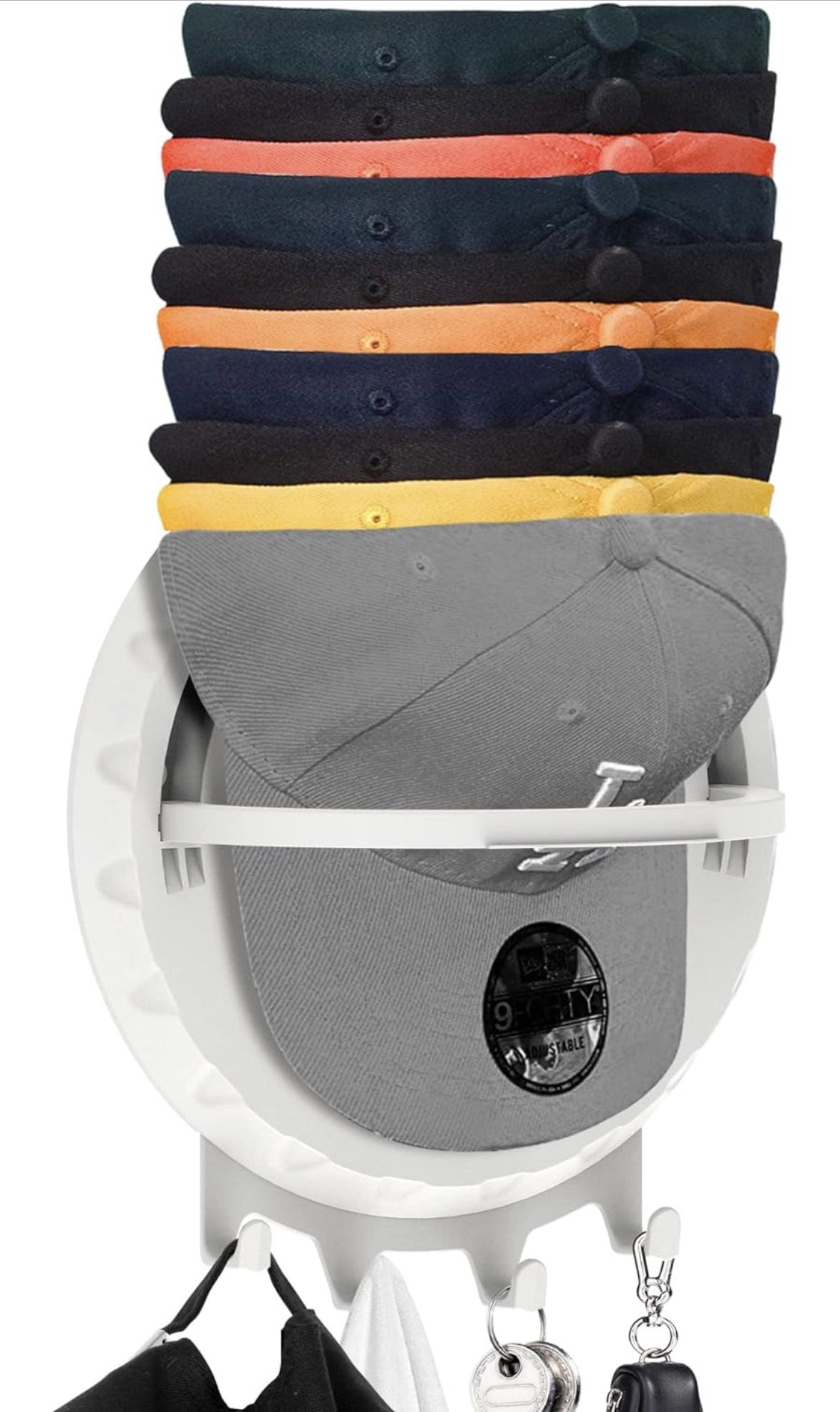 Wall Mounted Hat Rack for g20 Baseball Caps Storage, Compact Hat Organizer System with Hooks, black
