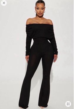 Black Off-Shoulder Ruched Jumpsuit