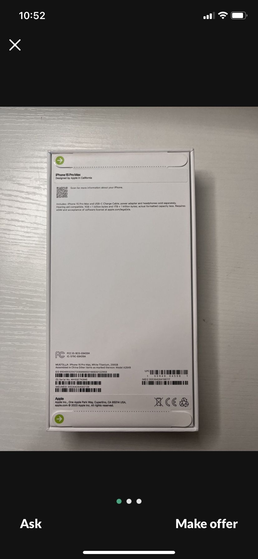 Phone 15 Pro max 256 GB - white Sealed