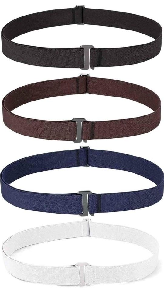 NEW! Invisible Stretch Belts, 4Pack, No Show Elastic Web 1.1" Strap Belt w/ Flat Buckle, Adjustable