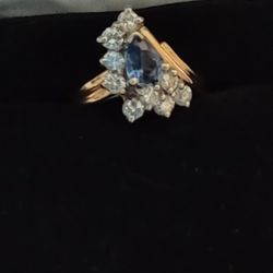 CUSTOM MADE 14k Gold- Diamonds, Sapphire Stone Ring