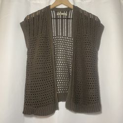 Old Navy Short Sleeve Cardigan Sweater Womens S Open Front Taupe Gray Light EUC