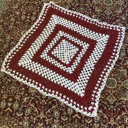 Red And white  with Sparkles Crochet Throw