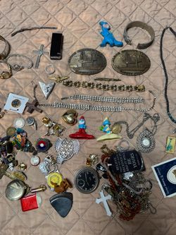 Vintage Junk Drawer Estate Jewelry Lot - 925 Silver, Shriners Medal, Lucerne Watch