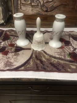 Happy Anniversary Grandmother And Grandfather Bell And 50Th Anniversary Candleholders