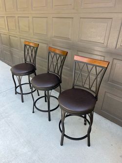 Set of 3 Counter Height Swivel Bar Stools - 24” - Metal & Wood