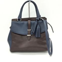 COACH Legacy Leather North South Navy & Brown Handbag F1320 