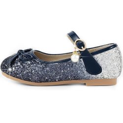 SYNPOS Mary Jane Flat Shoes Glitter Princess Bowknot For Girls Kids, Blue, EU 29