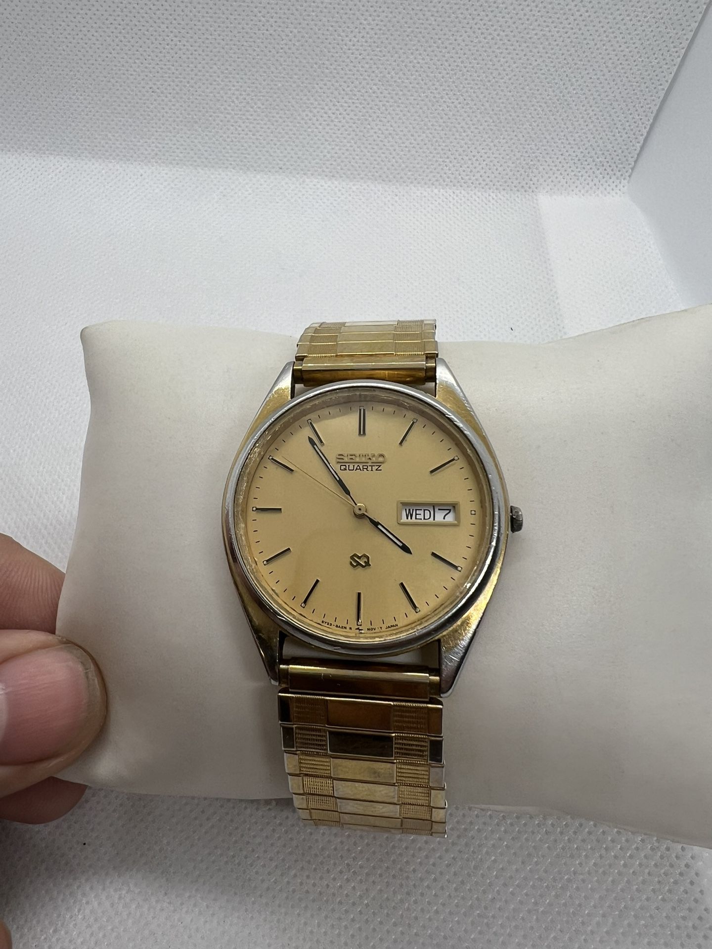 🍯🍯Rare Luxury Vintage GoldPlated Men Seiko SQ Watch Bilingual Day/Date 80s🍯🍯