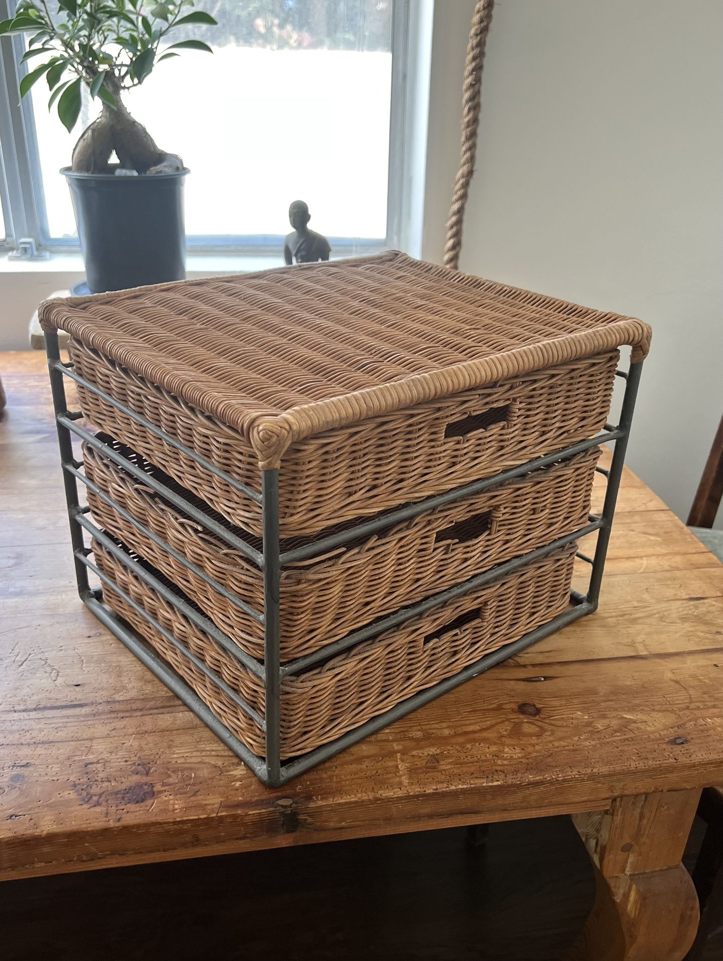 Tabletop Storage with Rattan Drawers, Iron Frame