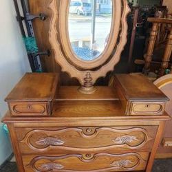 Pre- Civil War Solid Walnut Dresser with Glove Boxes and Mirror

