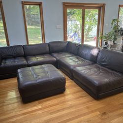 Macys 6 Piece Sectional Couch — Pure Leather Chocolate Brown