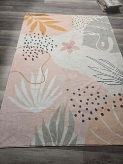 Boho Floral Area Rug Pink Multicolor 5x 7