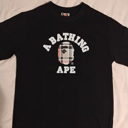 BAPE Check College T-shirt Black Multi Beige Size Medium | A Bathing Ape