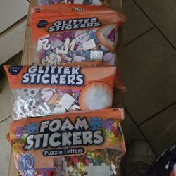 Arts and crafts ::: foam stickers, letters and shapes, moving eyes, and pompoms.