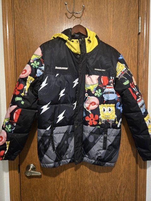 Members Only Nickelodeon Sponge Bob & Friends Puffer Jacket S Hooded Black