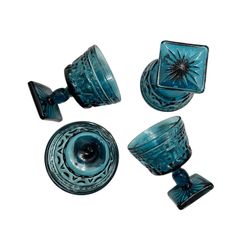 Vintage Colony Indian Glass Blue Teal Wine Goblets Set Of 4