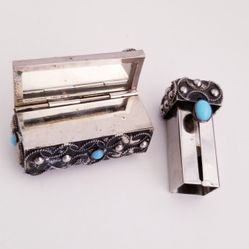 1900s Antique Vintage Etruscan Italy 800 Silver Lipstick Holder Case OOAK