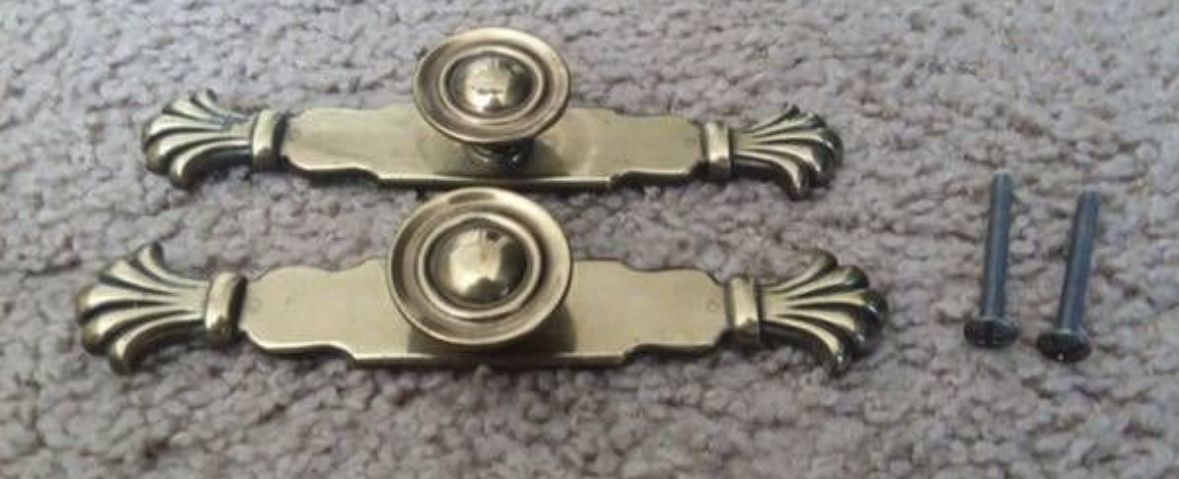 Vintage Set Of 2 Brass Drop Bail Pull Handles Knobs With Screws DIY Project