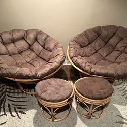 Worldwide Market Rattan Papasan Chair Frames, Cushions, foot stools with cushions
