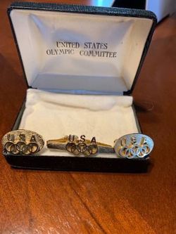 Vintage Cufflinks Tie Bar Set DANTE Olympic Games Team USA Cuff Links Set