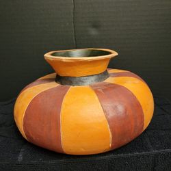 Vintage Hand Thrown Hand Painted Redware Pottery Vase BYOB Jetiro Odisea Mexico