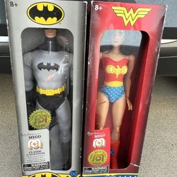New Vintage Mego 14” Classic Batman And Wonder Woman Dolls