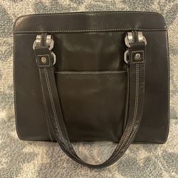 Black Leather Laptop Bag - Perlina New York