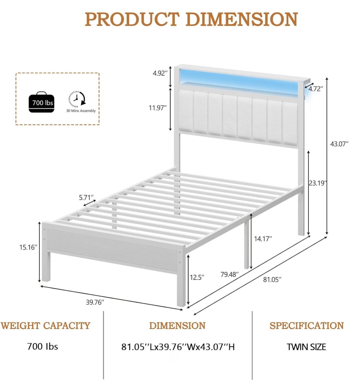Twin Heavy Duty Metal Bed Frame Only (Mattress Not Included)